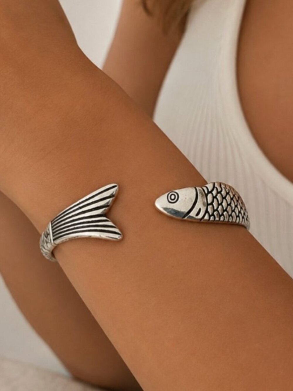 925 Sterling Silver Cuff Bracelet Fish Bracelet Modern Silver Bangle Bracelet